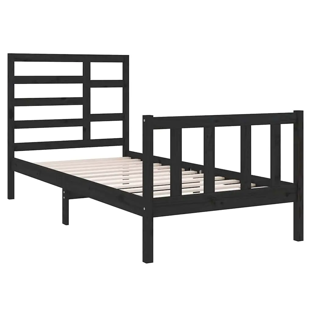 Solid Wood Bed Frame Single 90x190cm Black Wooden Headboard Footboard