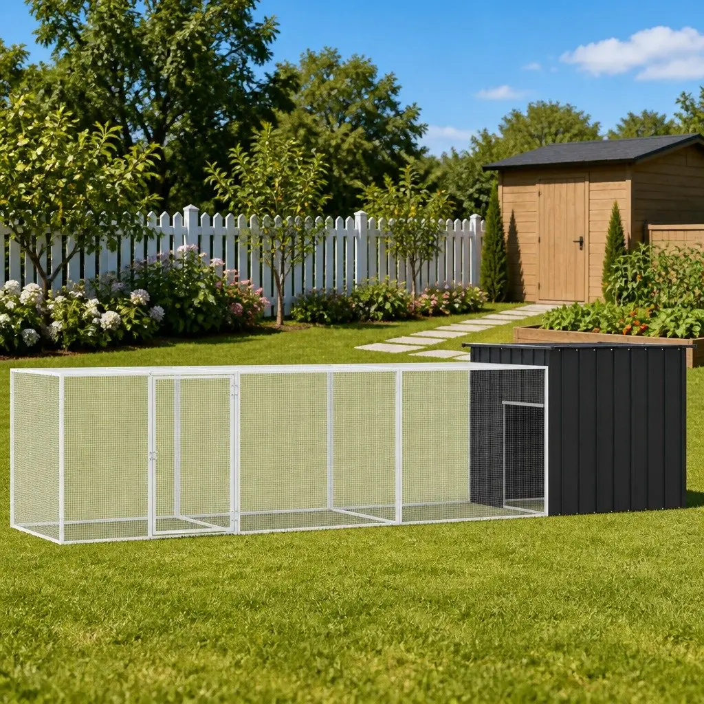 Chicken Cage Galvanised Steel 400x91x100 cm Anthracite Coop Run Pen Housing