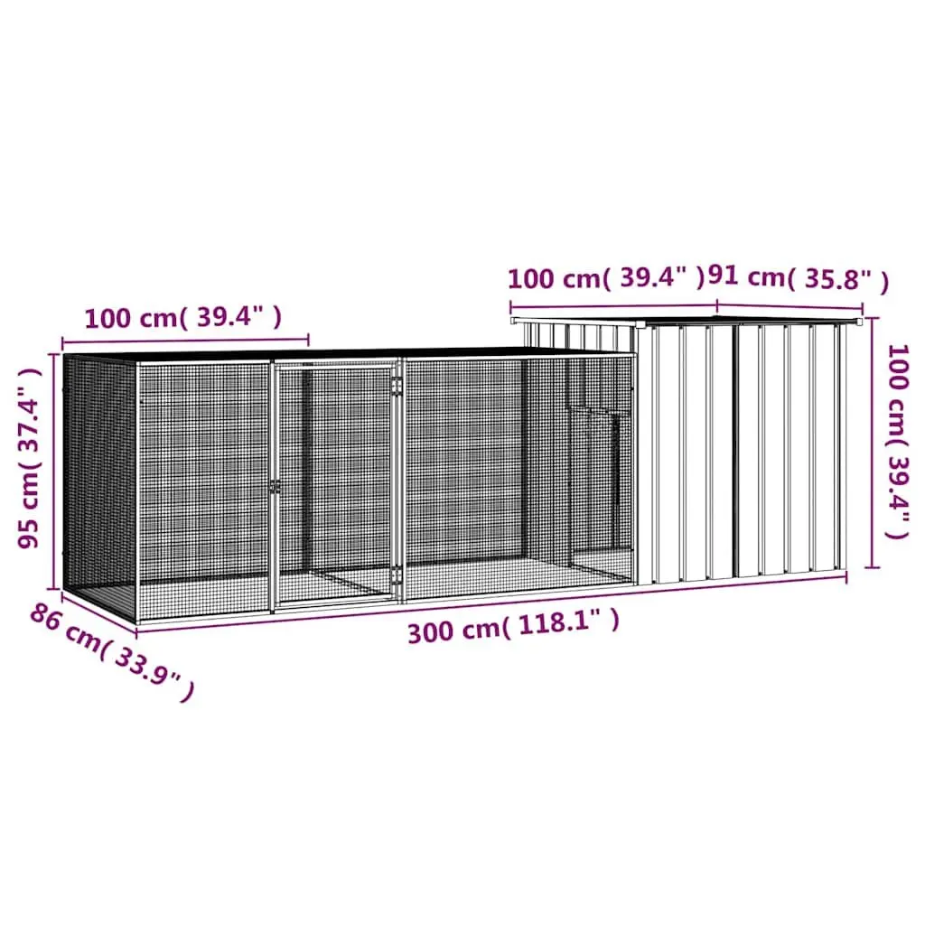 Chicken Cage Galvanised Steel Outdoor Run Enclosure Grey 300 x 91 x 100 cm