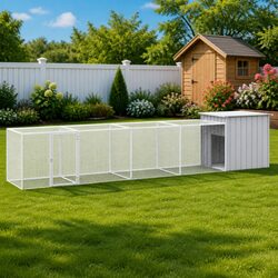 Chicken Cage Grey Galvanised Steel Run Coop Small Animal Habitat Outdoor