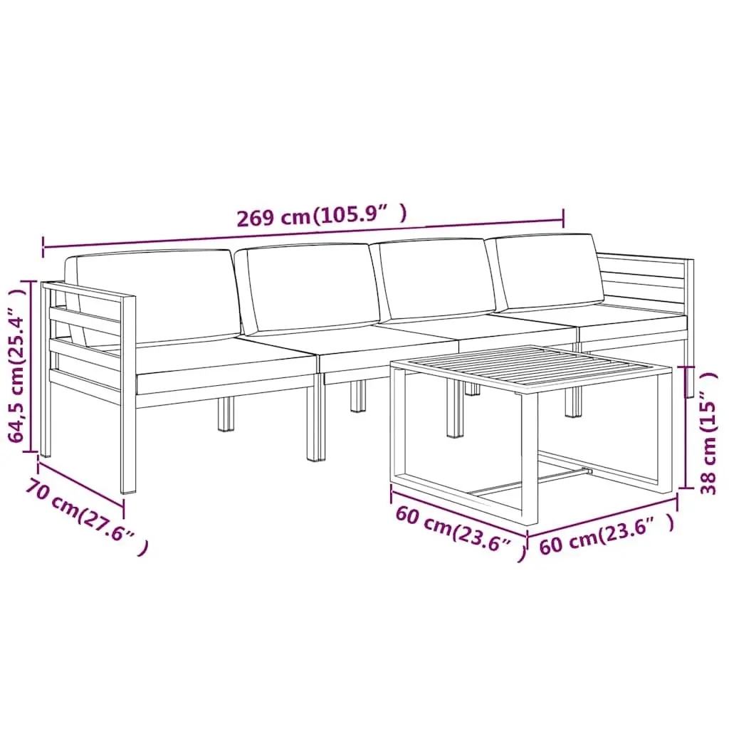 5 Piece Garden Lounge Set Modular Outdoor Patio Furniture with Cushions