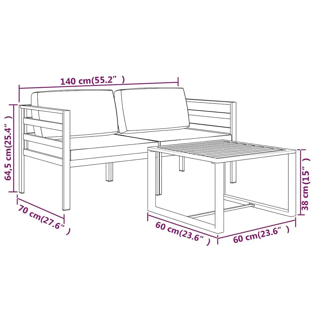3 Piece Garden Lounge Set Modular Patio Furniture Aluminium Anthracite with