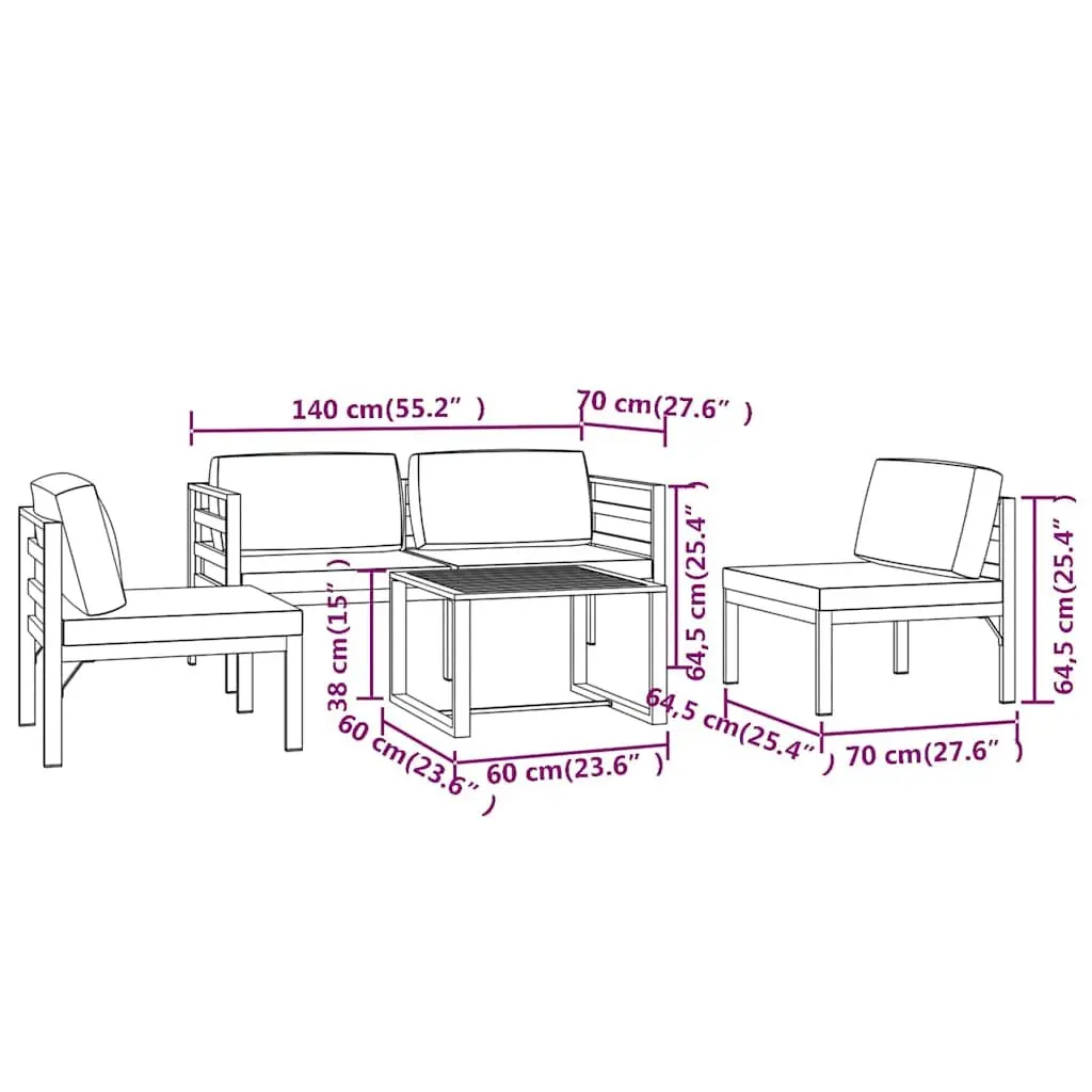 5 Piece Garden Lounge Set Modular Outdoor Patio Furniture with Cushions