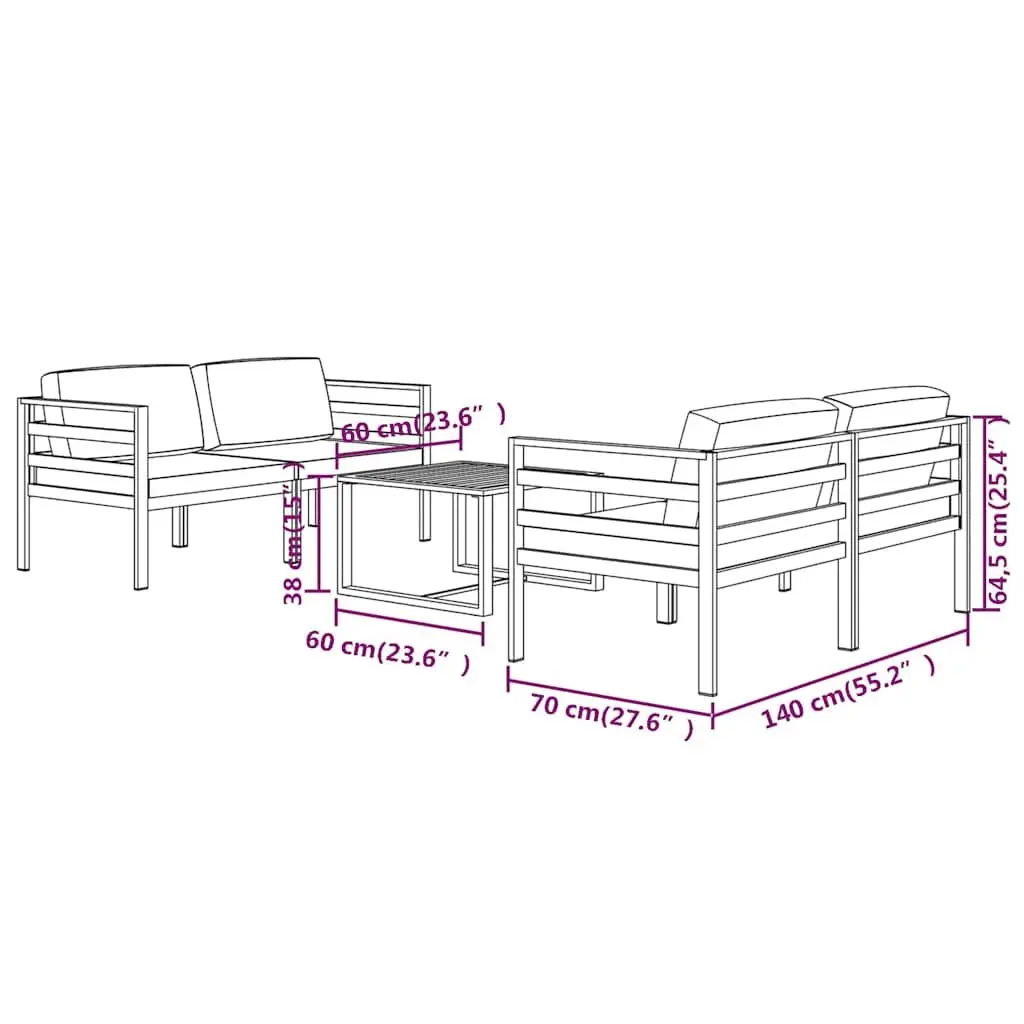 5 Piece Modular Garden Lounge Set Outdoor Patio Furniture Anthracite