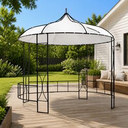 Gazebo 300x290cm Round Outdoor Canopy White Vented Roof Garden Party Tent