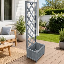Wooden Trellis Planter 40x30x135 cm Grey Flower Box Garden Climbing Plants