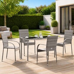 Stackable Outdoor Chairs 4 Pcs Garden Patio Seating Set Grey Rattan Style