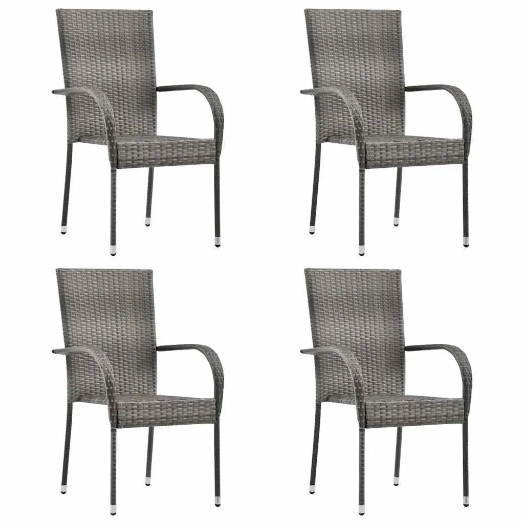 Stackable Outdoor Chairs Water-resistant PE Rattan 4 Piece Set Grey