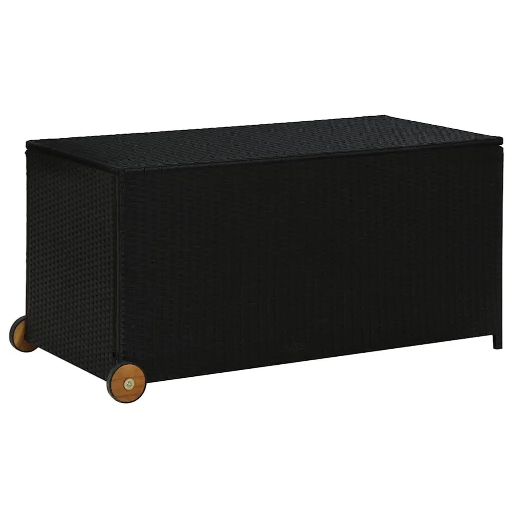 Garden Storage Box Weather-Resistant Poly Rattan 120 x 65 x 61 cm Black Outdoor Patio Cushion Organizer