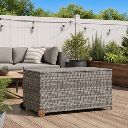 Outdoor Storage Box Grey Poly Rattan Garden Deck Patio Furniture with Wheels