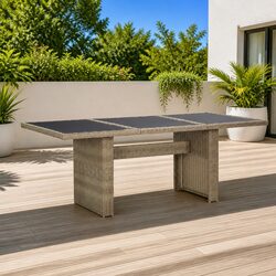 Outdoor Dining Table Brown Garden Furniture Glass Top Patio Rattan 200x100x74cm