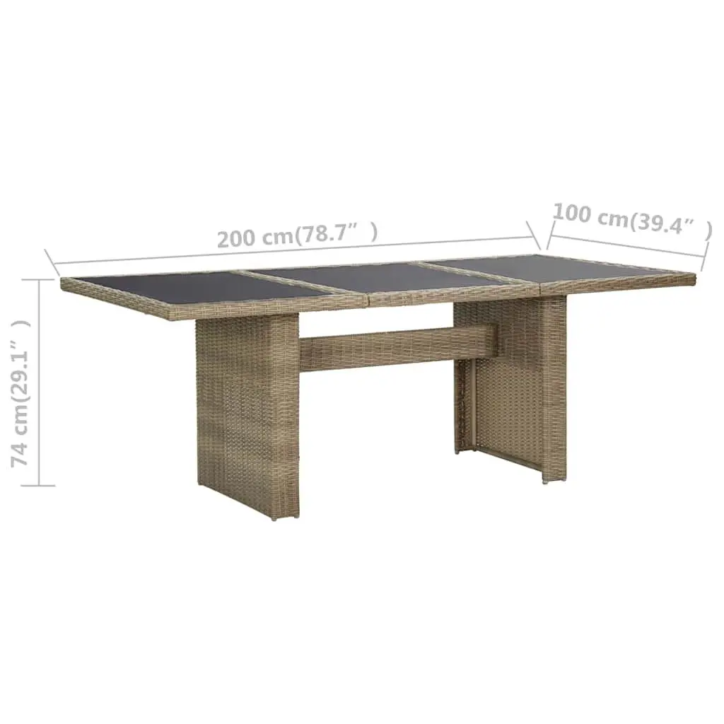 Outdoor Dining Table Brown Garden Furniture Glass Top Patio Rattan 200x100x74cm