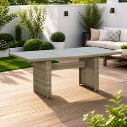 Outdoor Dining Table Brown Garden Furniture Glass Top Patio Rattan 200x100x74cm