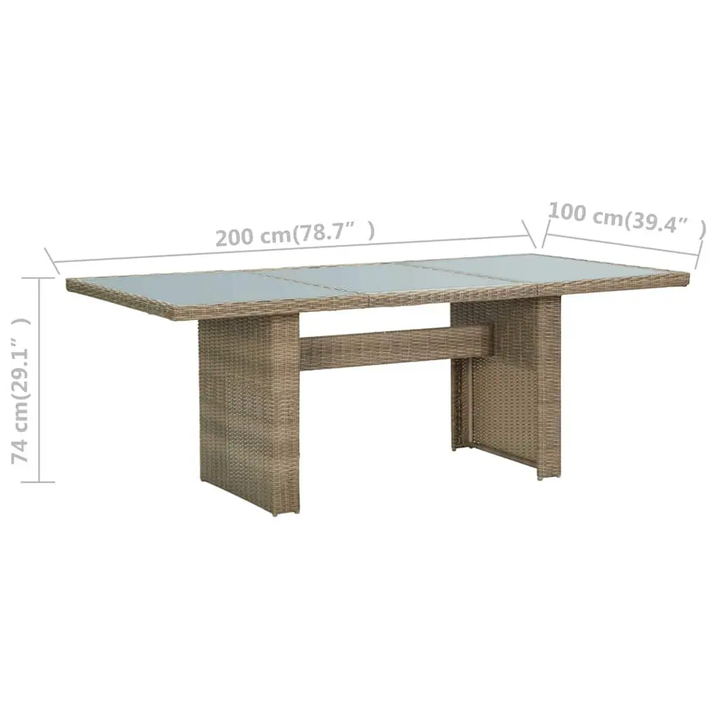 Outdoor Dining Table Glass Top Brown Rattan 200x100x74cm