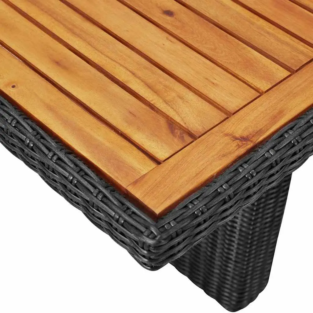 Outdoor Dining Table PE Rattan Steel Frame Acacia Black 200 x 100 x 74 cm