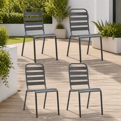 Outdoor Chairs 4 pcs Slatted Design Steel Garden Patio Seating Dark Grey