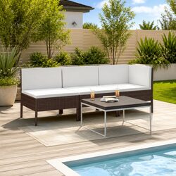Garden Lounge Set 3 Piece Outdoor Furniture Poly Rattan Brown with Cushions