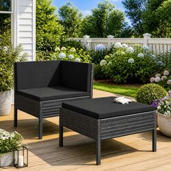Garden Lounge Set 2 Piece Outdoor Furniture Poly Rattan Cushions Black