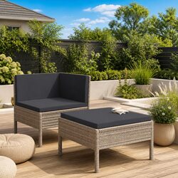 Garden Lounge Set 2 Piece Poly Rattan Outdoor Furniture Grey Cushions
