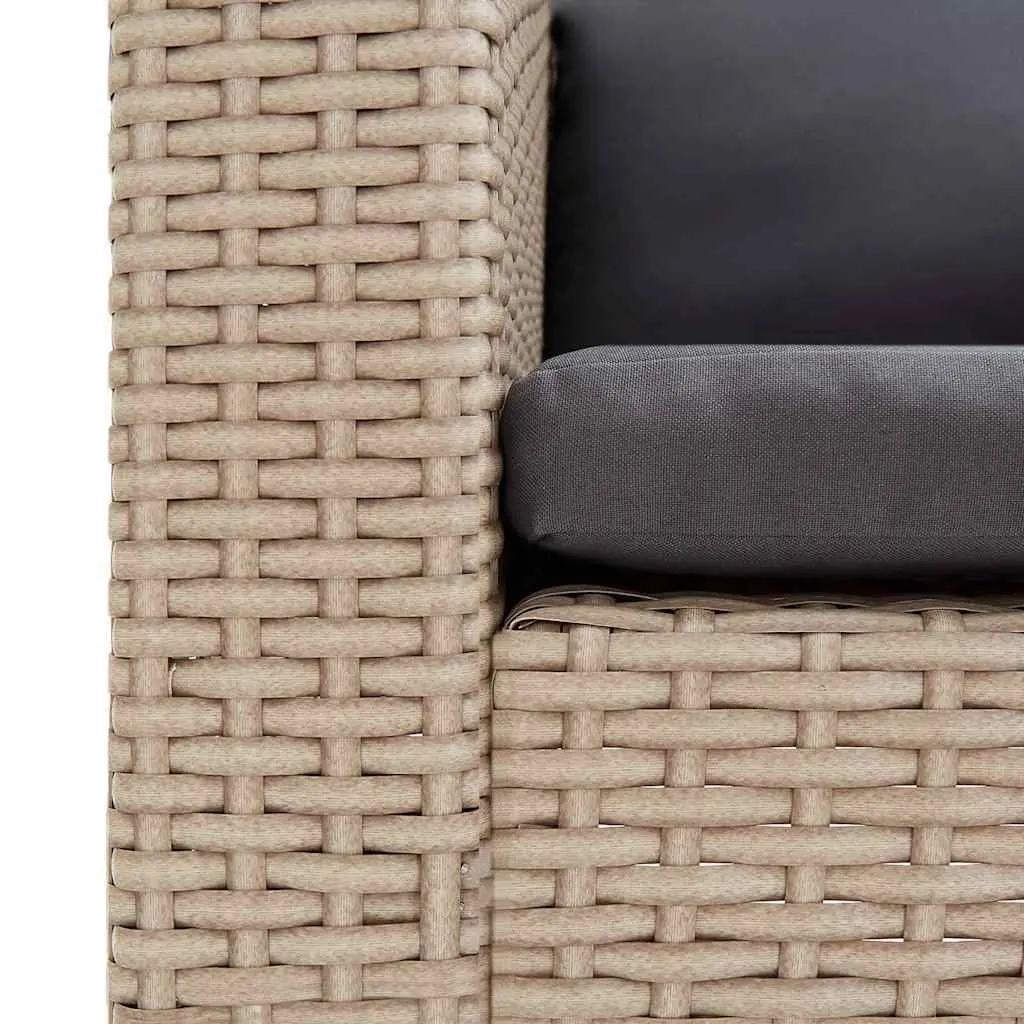 3-Seater Garden Sofa Beige PE Rattan Outdoor Couch with Cushions