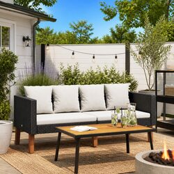 2-Seater Outdoor Garden Sofa with Cushions Poly Rattan Lounge Patio Seating