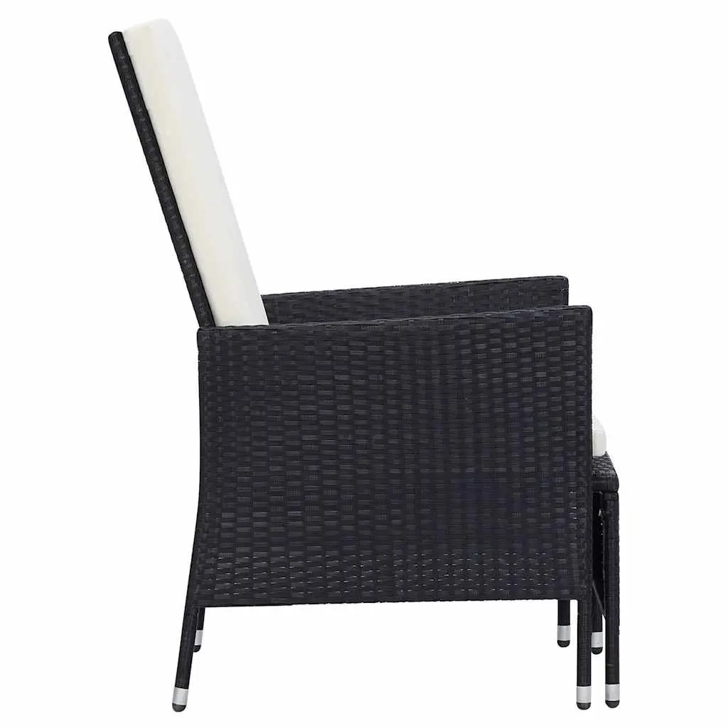 Reclining Garden Chair Outdoor Adjustable Backrest with Footrest Black PE Rattan