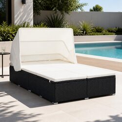 2-Person Sunbed Lounger with Cushion Foldable Roof Outdoor Patio Garden