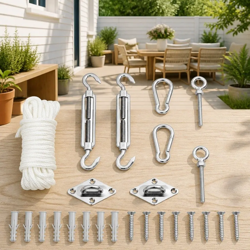 9 Piece Sunshade Sail Accessory Set Stainless Steel Fitting Carabiner Turnbuckle