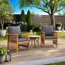 Outdoor Garden Chairs 2 pcs Set with Cushions Acacia Wood Patio Seating