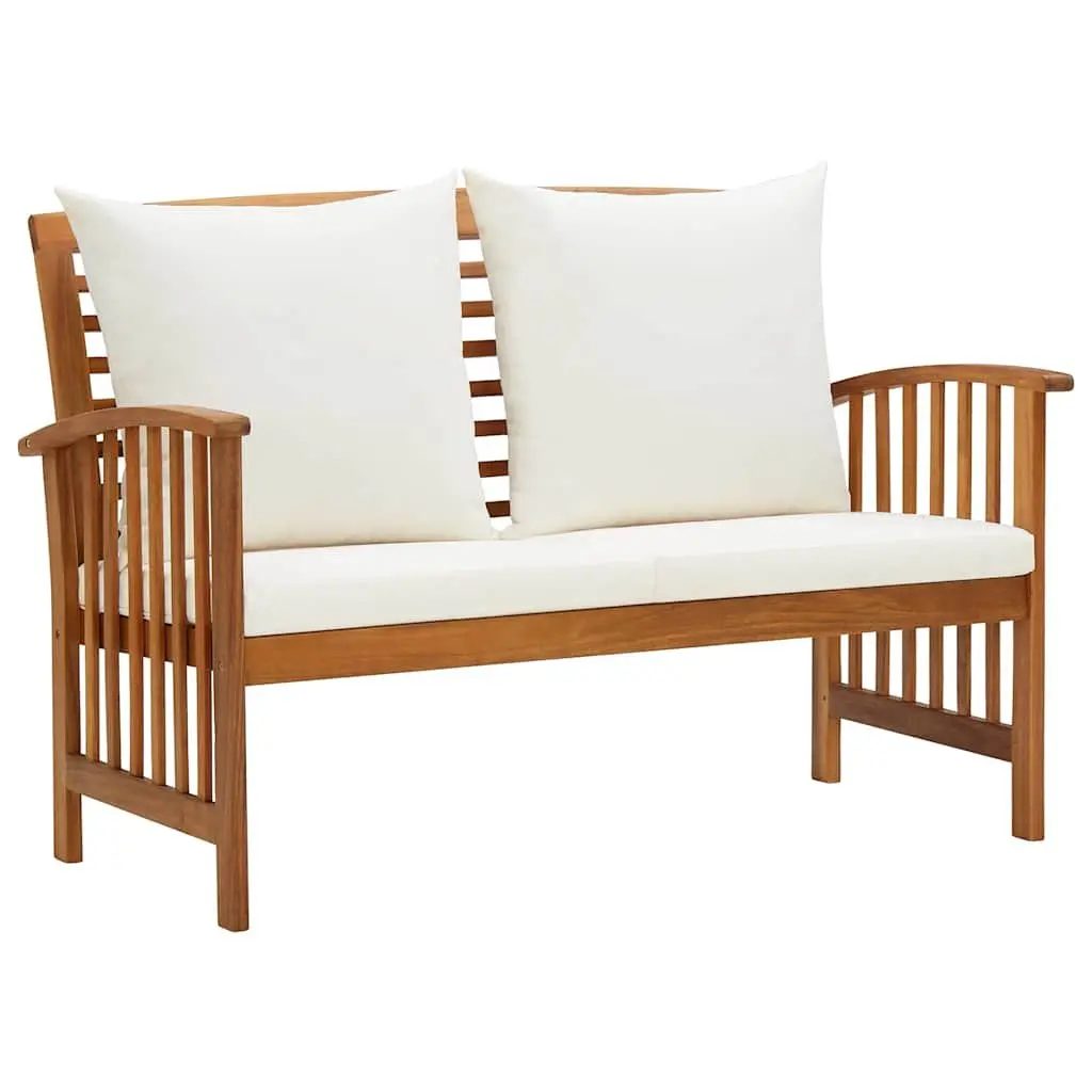 Garden Lounge Set 2 Piece Outdoor Furniture Solid Acacia Wood White Bench Coffee Table with Cushions