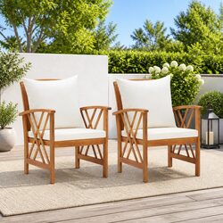 Outdoor Garden Chairs Set 2 pcs with Cushions Solid Wood Patio Seating