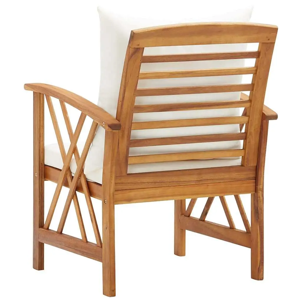 Outdoor Garden Chairs Set 2 pcs Solid Wood with Cushions White