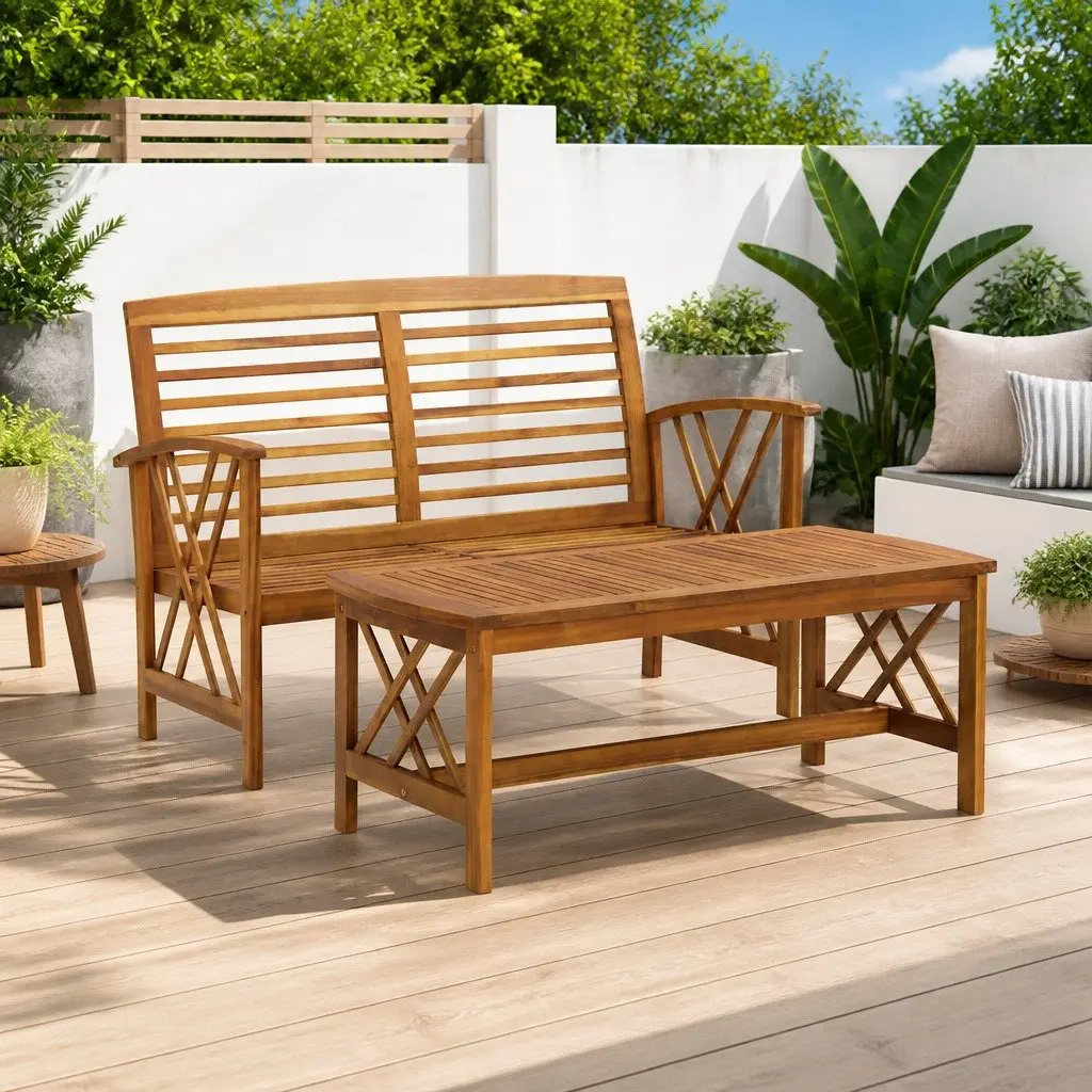 2 Piece Garden Lounge Set Outdoor Bench Coffee Table Patio Furniture Brown