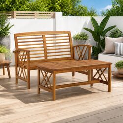 2 Piece Garden Lounge Set Outdoor Bench Coffee Table Patio Furniture Brown