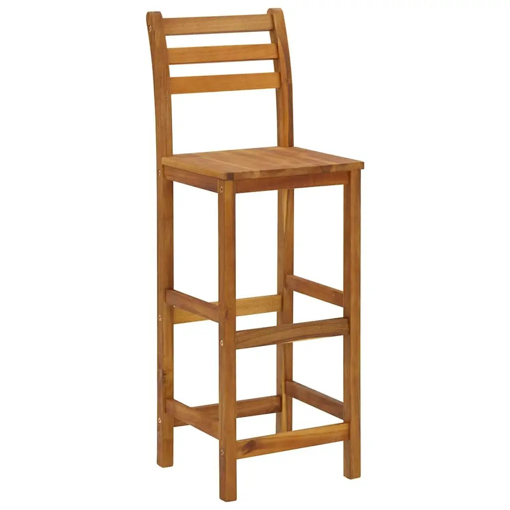 Solid Acacia Wood Bar Stools Set of 4 Sturdy Construction Brown Indoor Outdoor Seating