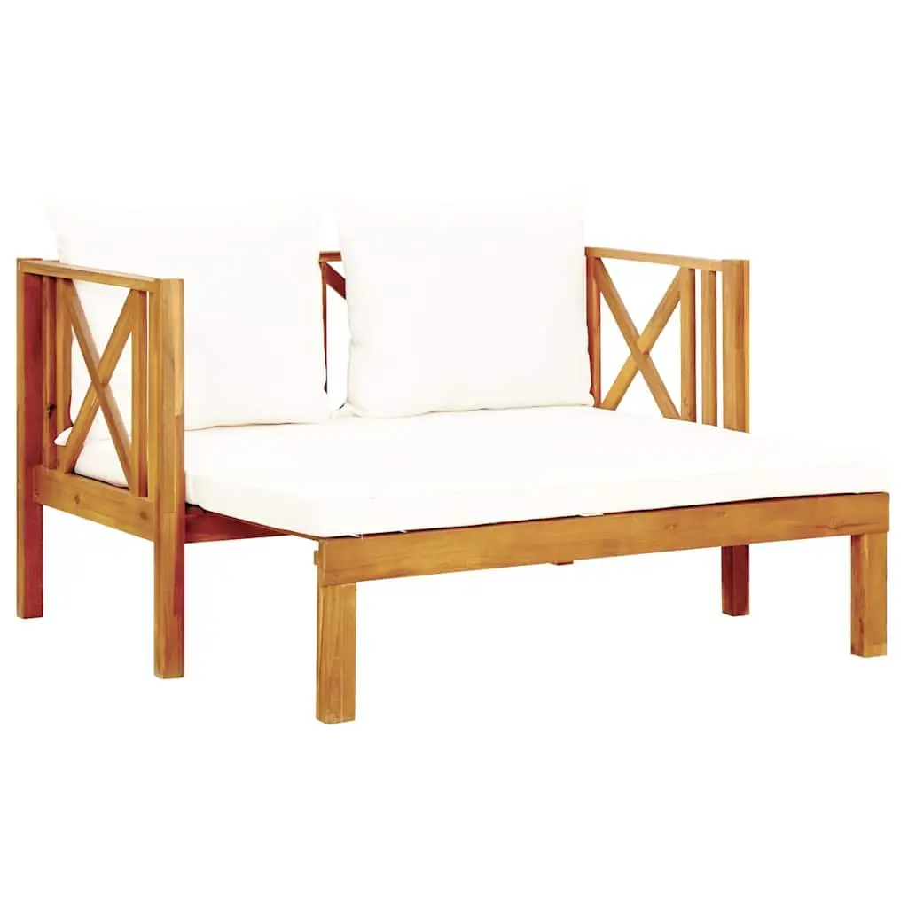 2-Seater Garden Bench Daybed Solid Acacia Wood Cream Indoor Outdoor Seating