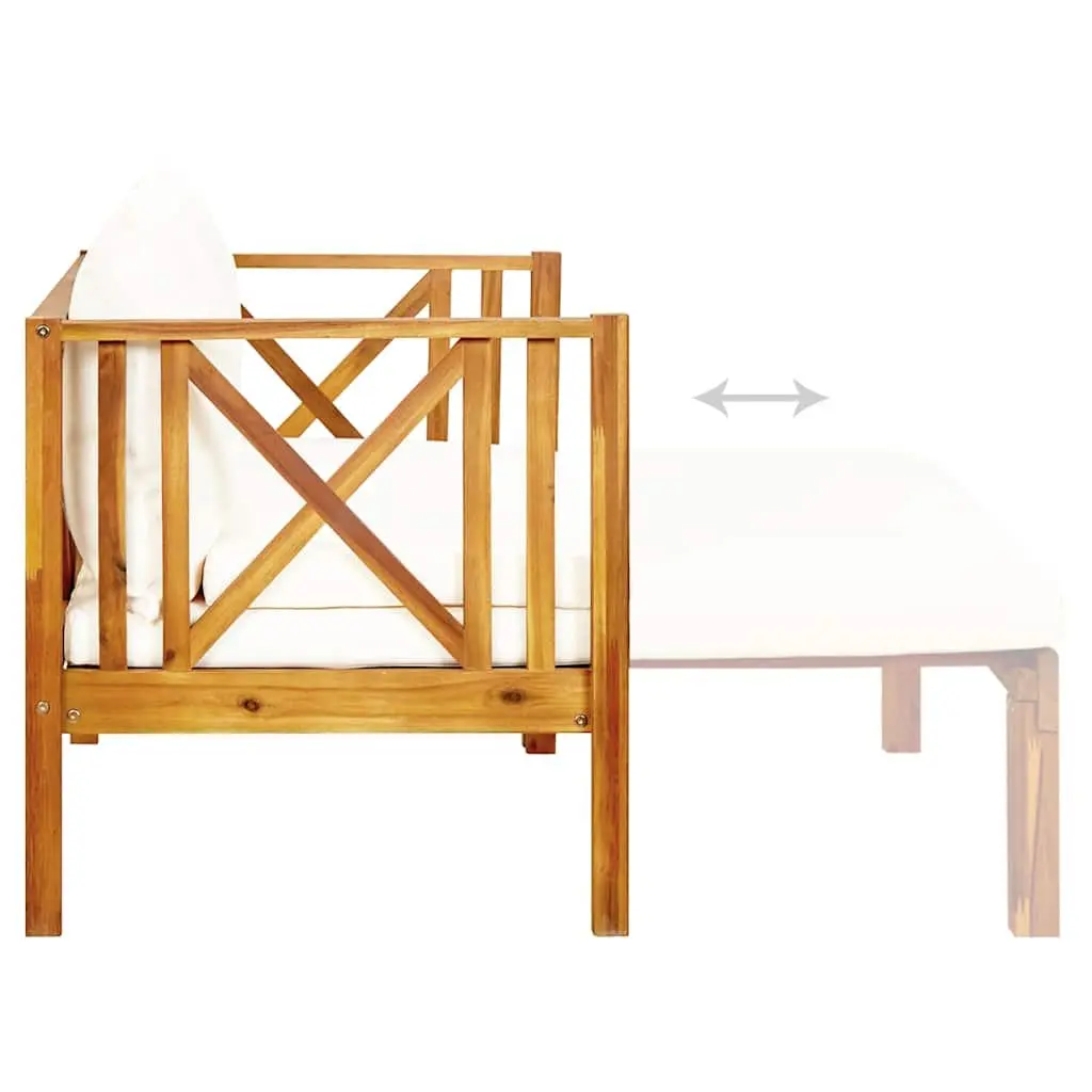 2-Seater Garden Bench Daybed Solid Acacia Wood Cream Indoor Outdoor Seating