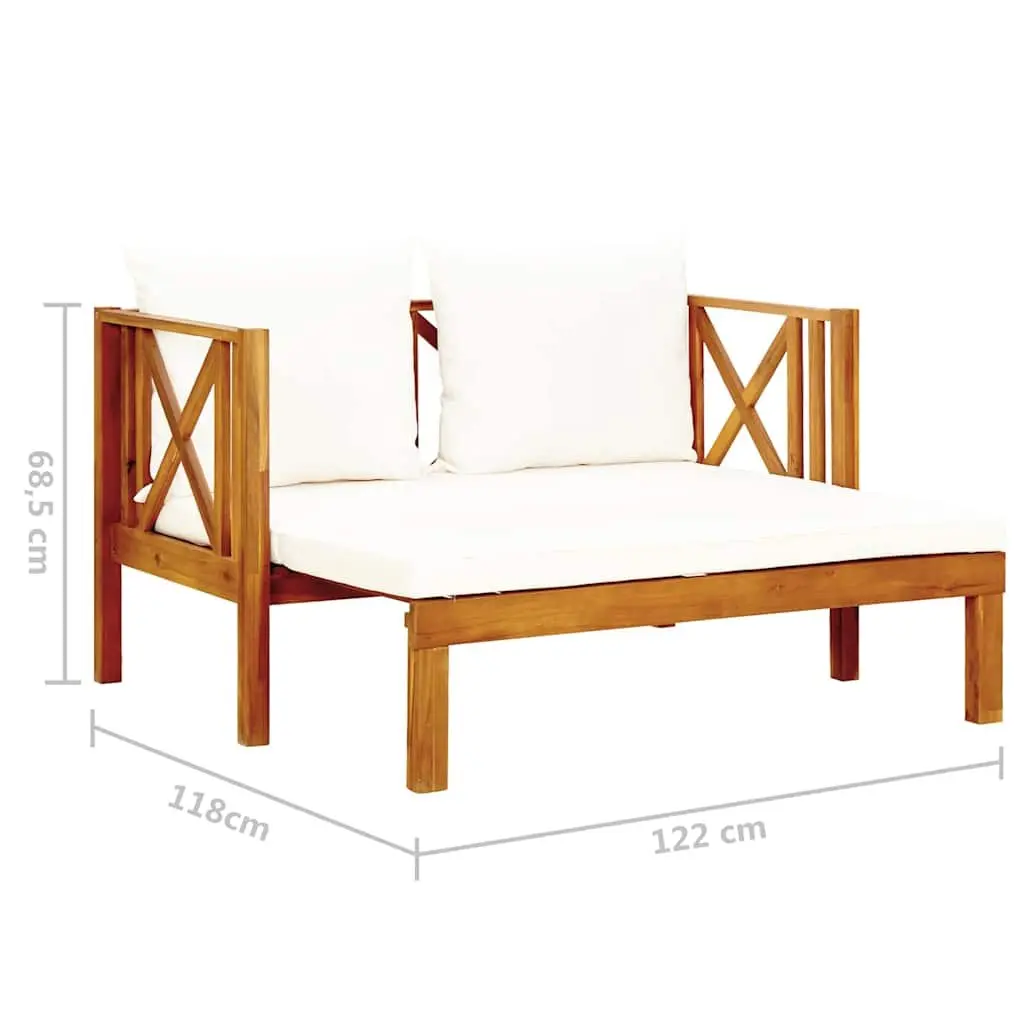 2-Seater Garden Bench Daybed Solid Acacia Wood Cream Indoor Outdoor Seating