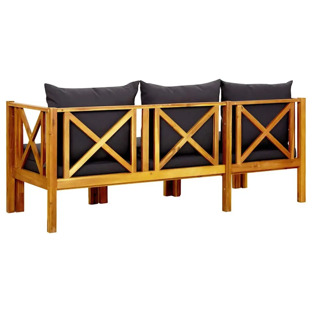 Garden Bench 3-Seater Outdoor Daybed Solid Wood with Cushions Grey 179cm