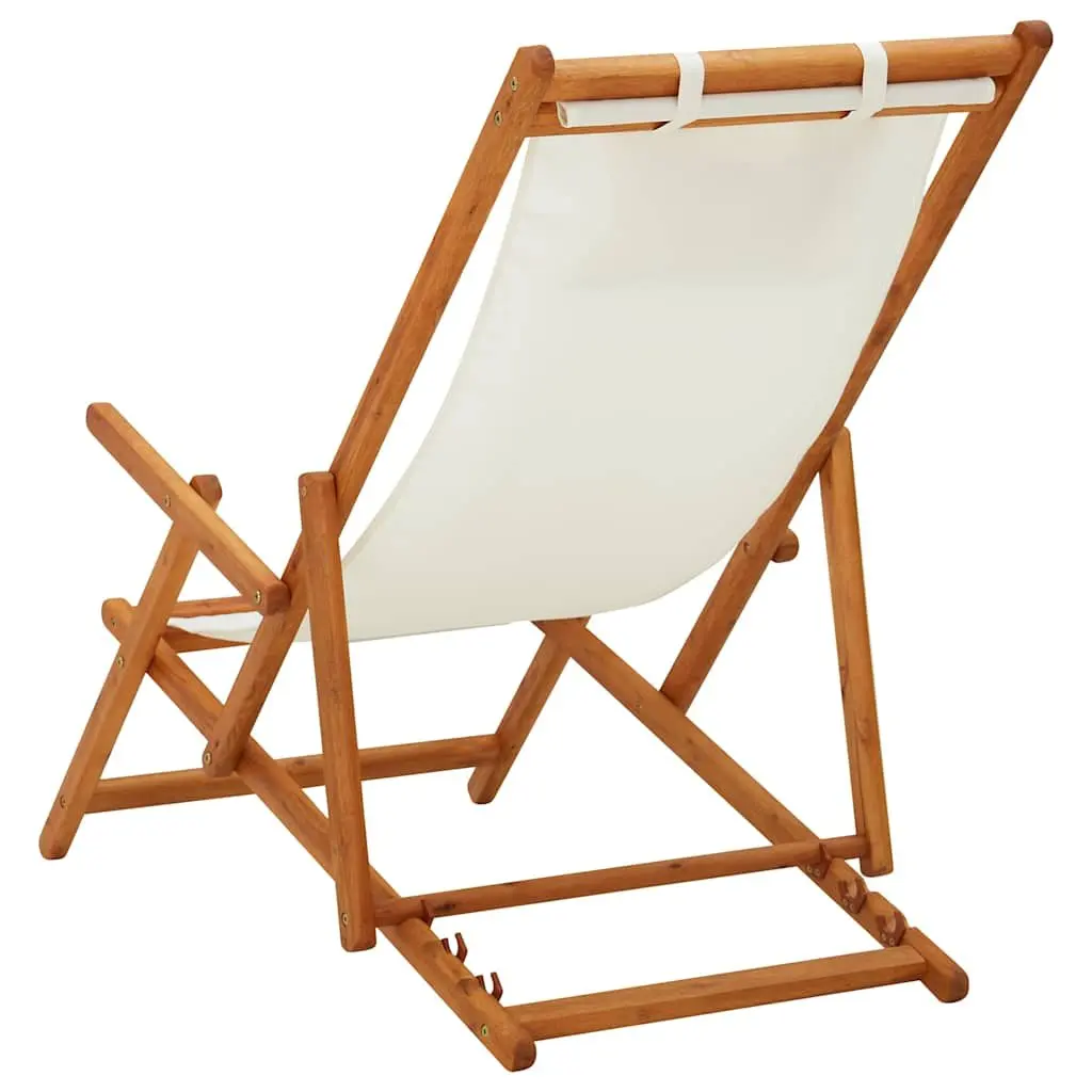 Folding Beach Chair Adjustable Reclining Cream Fabric Outdoor Garden Patio Lounge Seat