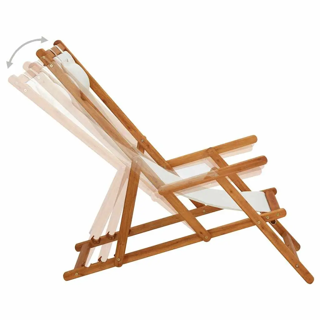 Folding Beach Chair Adjustable Reclining Cream Fabric Outdoor Garden Patio Lounge Seat