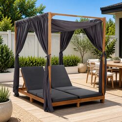 Double Sun Lounger Outdoor Garden Patio Furniture Foldable Backrest Curtains