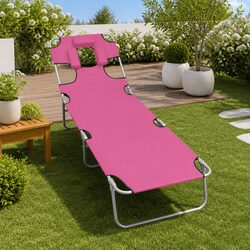 Sun Lounger Folding Daybed Adjustable Backrest Head Cushion Outdoor Garden Beach