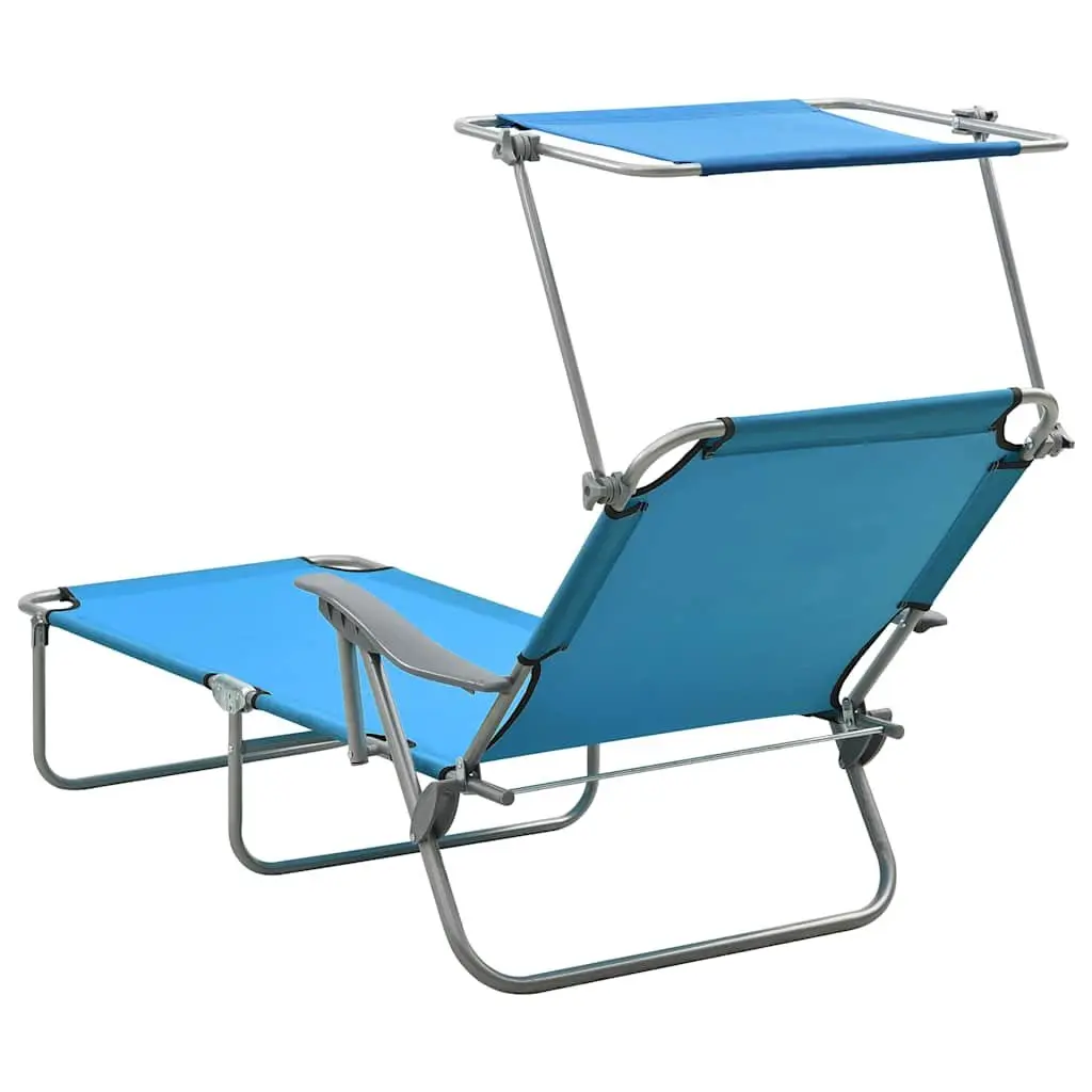 Sun Lounger Adjustable Backrest Foldable Beach Bed with Canopy Blue