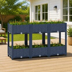 Raised Garden Bed Planter 120x40x71cm Two Shelf Outdoor Growing Container Grey