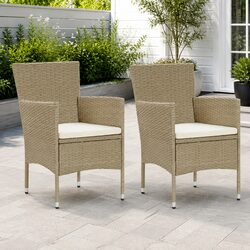 Outdoor Dining Chairs 2 pcs Poly Rattan Beige Garden Seating with Cushion