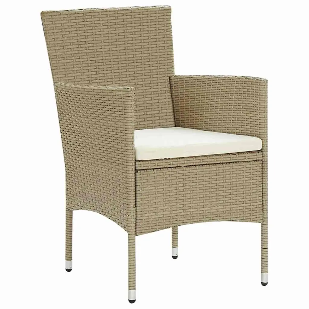 Outdoor Dining Chairs 2 pcs Poly Rattan Beige Garden Seating with Cushion
