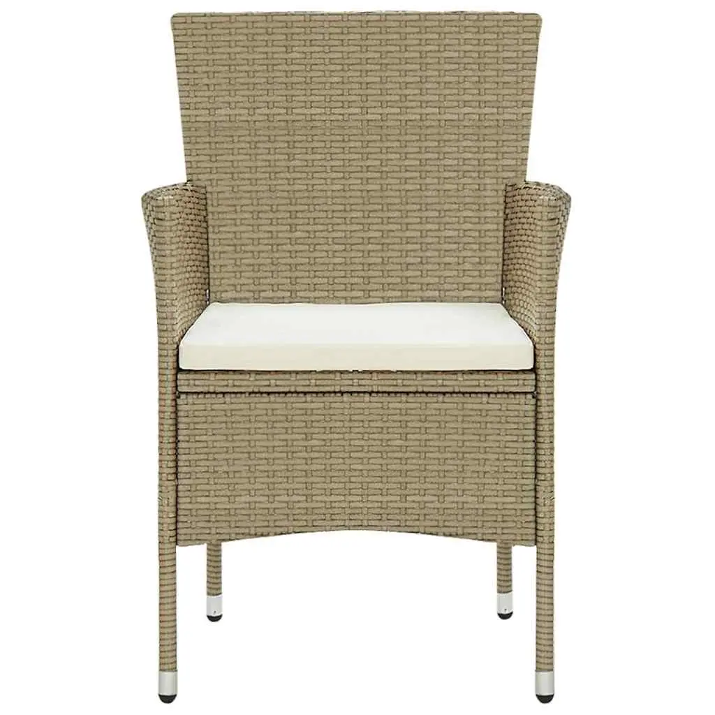 Outdoor Dining Chairs 2 pcs Poly Rattan Beige Garden Seating with Cushion