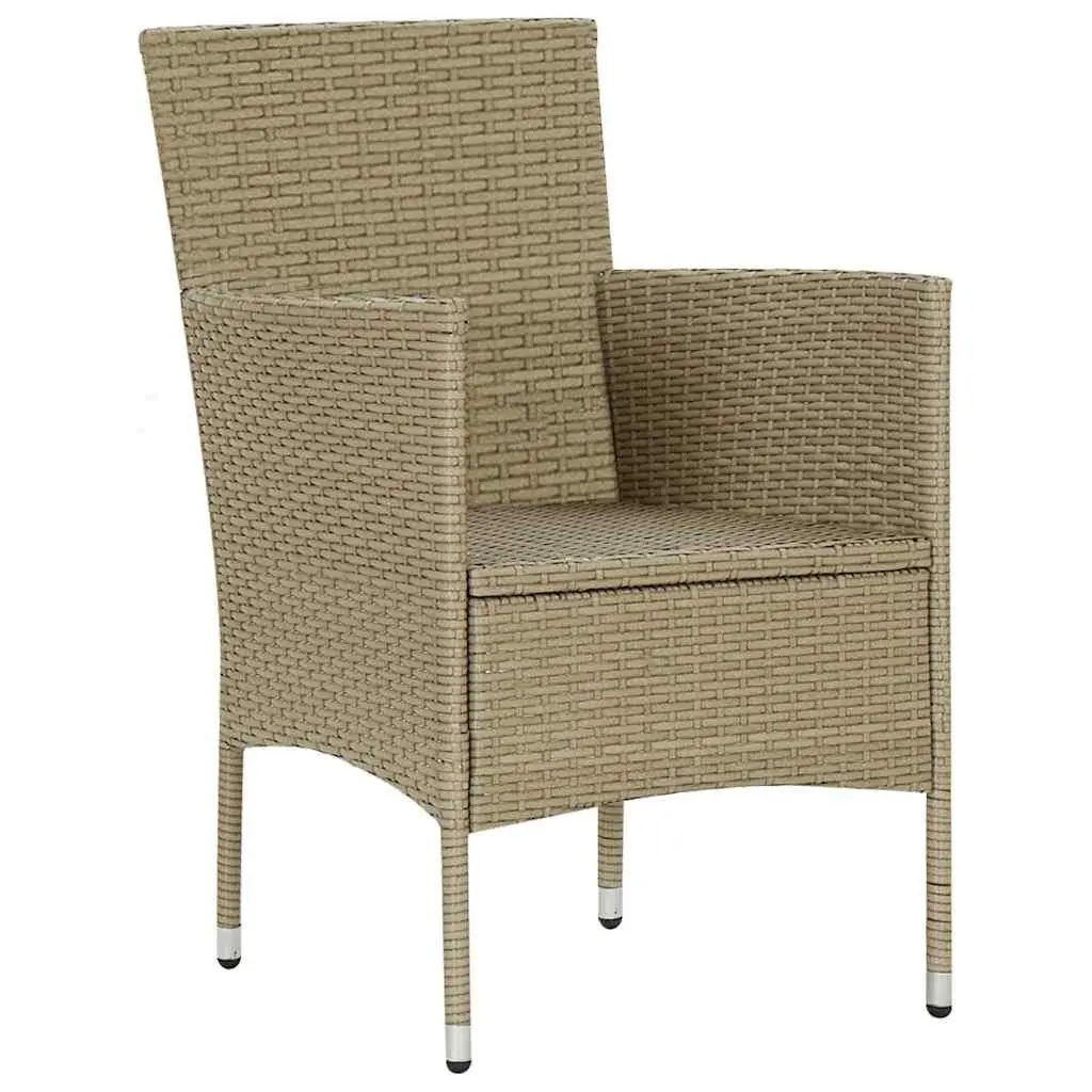 Outdoor Dining Chairs 2 pcs Poly Rattan Beige Garden Seating with Cushion