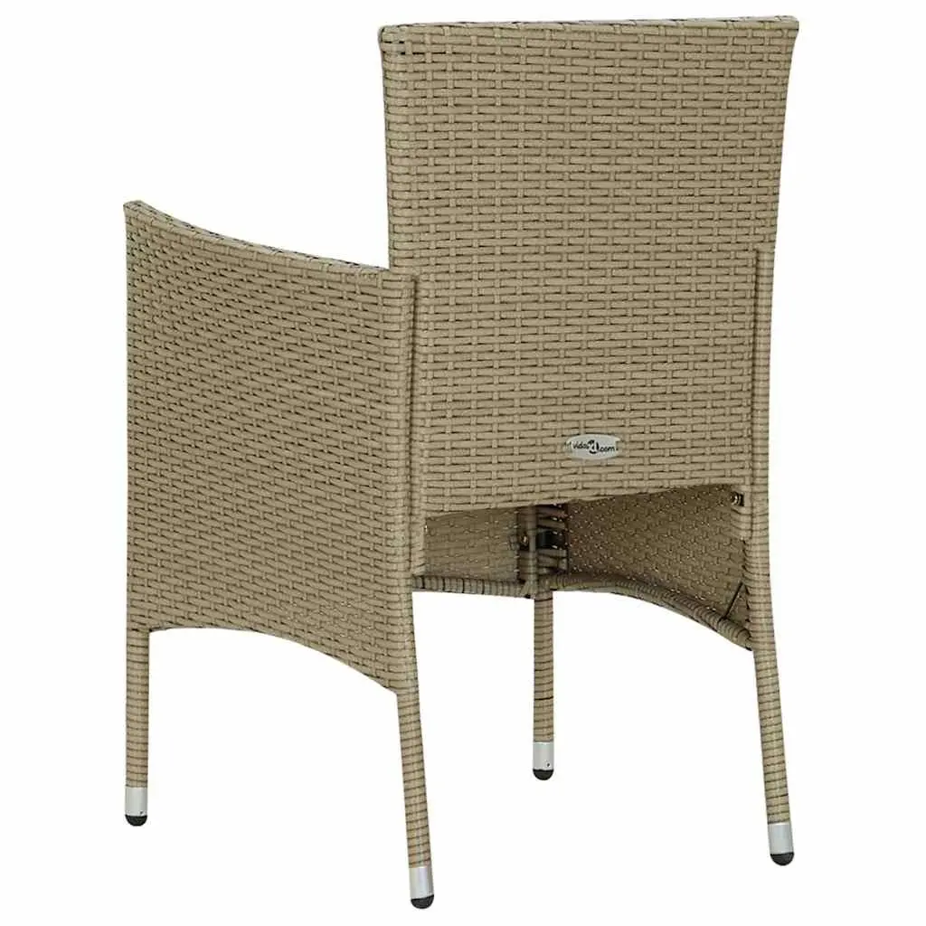 Outdoor Dining Chairs 2 pcs Poly Rattan Beige Garden Seating with Cushion